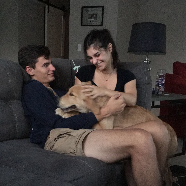 Aunt Haylee and Uncle Jacob with their favorite woophew, Emmitt. Hard to believe he is bigger than Haylee now.