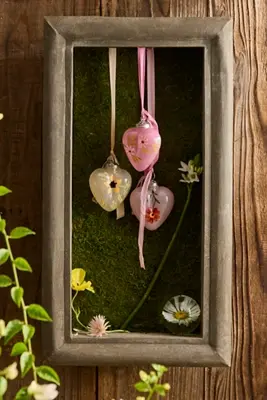 Painted Heart Glass Ornaments, Set of 3