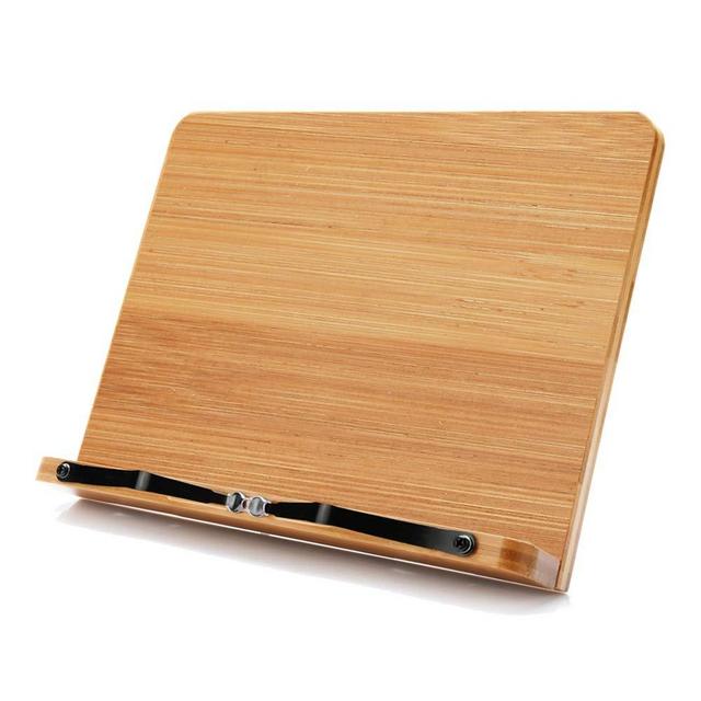 Bamboo Book Stand Cookbook Holder with 5 Adjustable Height 13.2 x 9.2"
