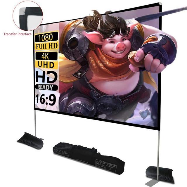 Projector Screen with Stand 100 inch 16:9 HD 4K Outdoor Indoor Projection Screen for Home Theater 3D Fast-Folding Projector Screen with Stand Legs and Carry Bag Projection Movie Wrinkle-Free