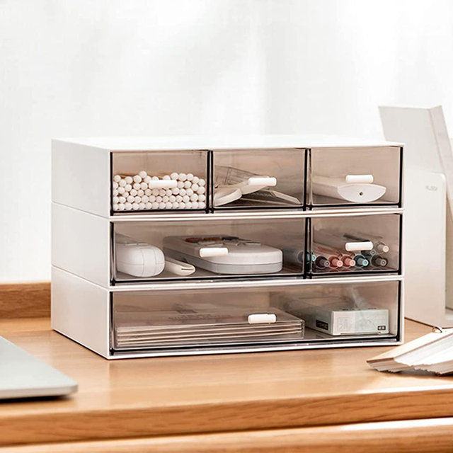 kulusion Desk Organizer-3 Tier Stackable Storage Drawers with 6 Compartments White Stackable Drawers Great for Desk Storage, Makeup Storage Bathroom Organization Accessories Etc (White)