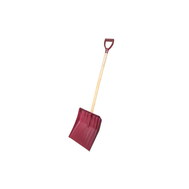 FARM-TUFF Heavy Duty Snow Shovel with Ash Hardwood Handle and Large Non Stick Plastic Blade, Red, 15.5in