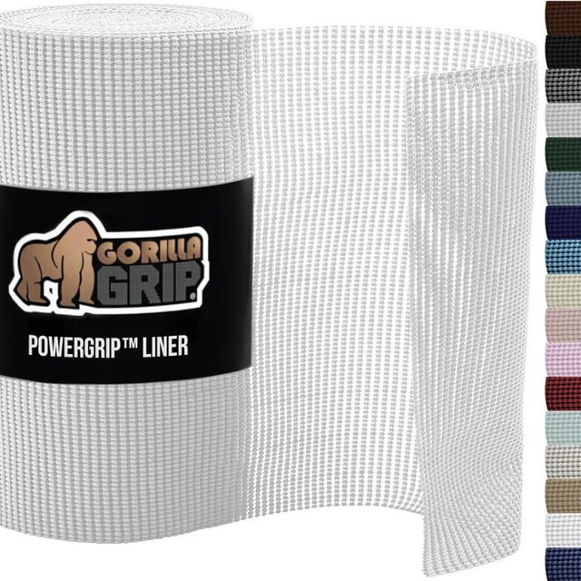 Gorilla Grip powerGRIP Drawer Shelf and Cabinet Liner, Thick Strong Hold, Non-Adhesive Liners Protect Kitchen Cabinets and Cupboard, Bathroom Drawers, Easy Install, Breathable Mat, 24" x30' Snow White