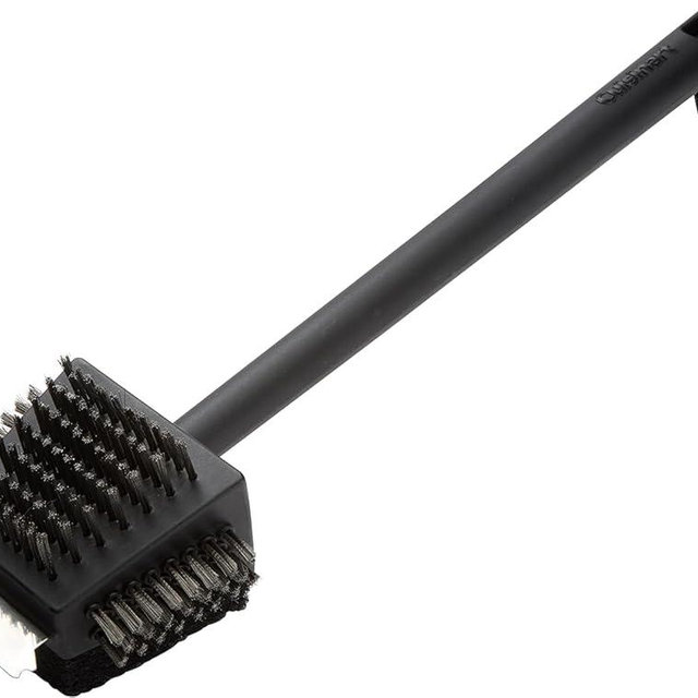 Cuisinart CCB-4125 4-in-1 Grill Cleaning Brush with Stainless Steel Wire Bristles - Scour Pad - Grill Scraper - 13" Handle Length