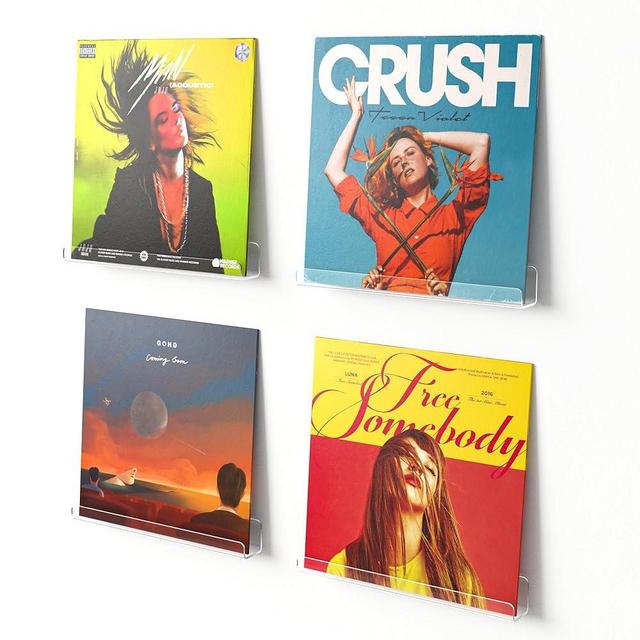 upsimples 4 Pack Vinyl Record Wall Mount Shelves, 12" Vinyl Holder for Album Record Storage & Display, Clear Acrylic Floating Shelves for Wall Decor, Kids Bookshelf, Magazine Rack, Picture Ledge