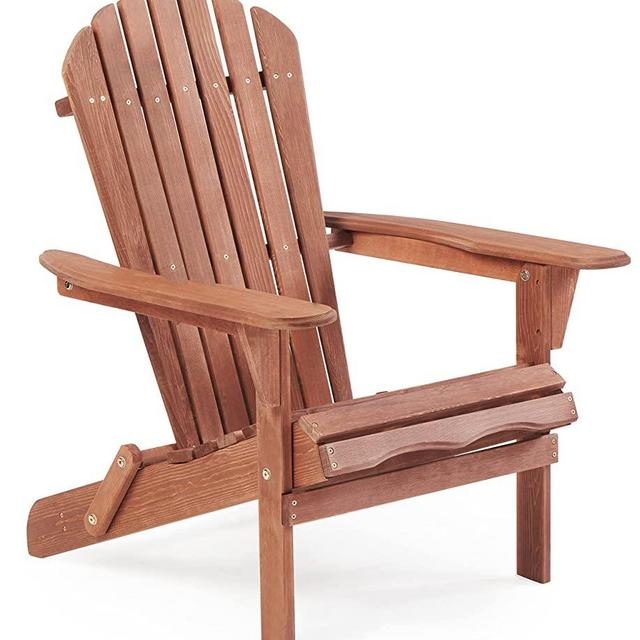 SoliWood Outdoor Wooden Folding Adirondack Chair, Cedar Wood w/Brushed Finish, Patio Lounge Chair for Garden Backyard Pool Deck Firepit