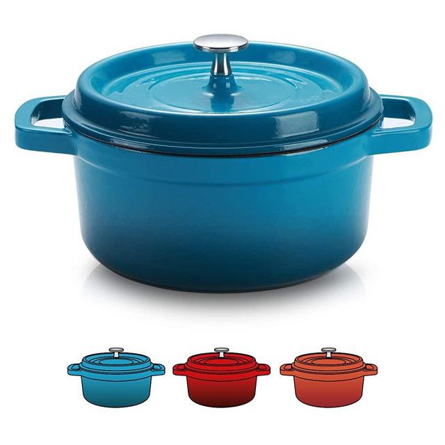 SULIVES Enameled Cast Iron Dutch Oven Bread Baking Pot with Lid,Peacock Blue,1.5qt