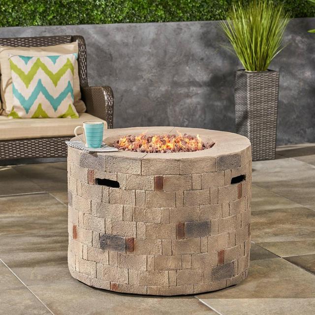 Dino Lightweight 31.75" Concrete Gas Fire Pit Brown - Christopher Knight Home