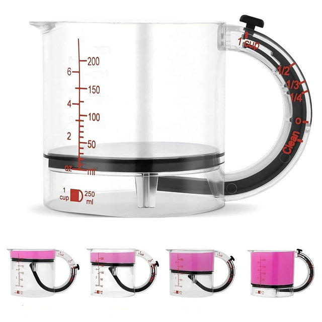 4-in-1 Adjustable Measuring Cup, Adjustable Base Kitchen Measuring Cup, Push-In Measurings Cups with Oz/Ml Dual Markings, Multi Measurings Cube Cups for Cooking and Baking (1PC)