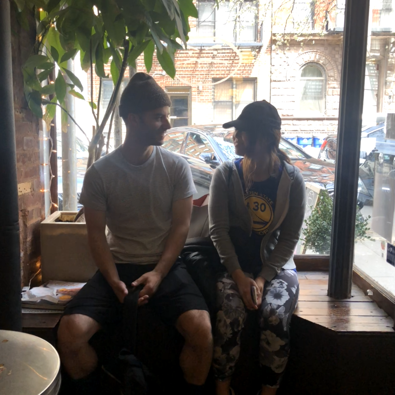 At a coffee shop in NY. Some how we decided to do a NY trip together only 2months after start dating. Good thing neither of us was a psycho.