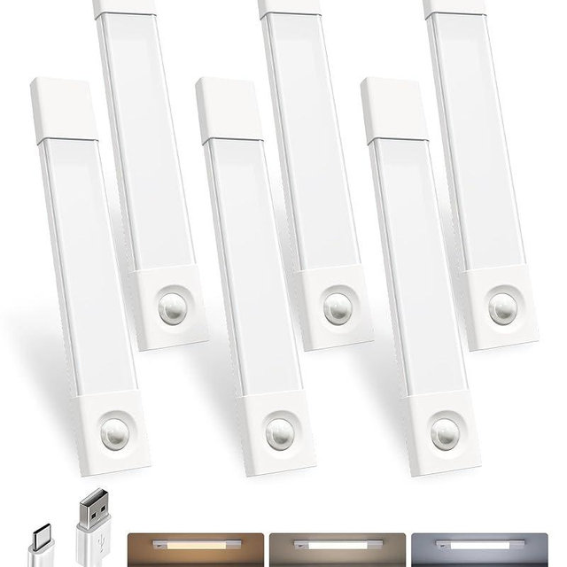 EZVALO 6-Pack Under Cabinet Lighting, 7.8" Wireless Closet Lights, 30 LED Rechargeable Motion Sensor Light, Dimmable, 3 Color Temperatures, Counter Lights for Kitchen, Pantry, Bedroom, Wardrobe