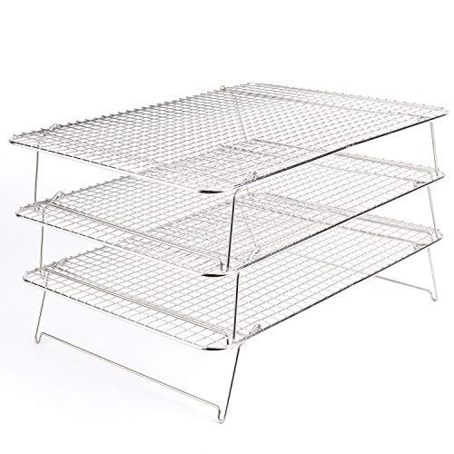 Tebery 304 Grade Stainless Steel Baking Rack 3-Tier Stackable Cooling Rack Set for Baking Cooking Grilling - 16.5” x 12”