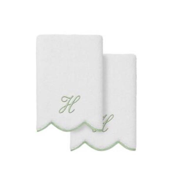 Authentic Hotel and Spa 100% Turkish Cotton Green ADORNIA Scallop Personalized 2 Piece Fingertip Towel Set - 2 Fingertip Towels