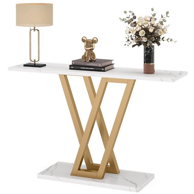 LITTLE TREE Console Table Hallway Table for Entryway 43 Inch Sofa Table Entryway Tables for Living Room, White & Gold