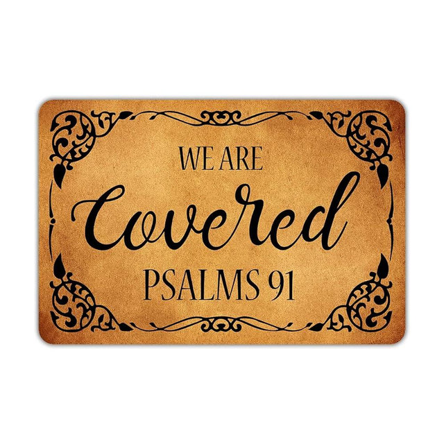 Ytanie Welcome Mats for Front Door Outdoor Entry We are Covered Psalms 91 Doormat Non Slip Rubber Mat for Home Indoor Farmhouse Funny Kitchen Rugs Patio Full Brown