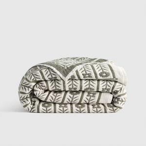 Organic Cotton Jacquard Floral Coverlet - Dried Sage