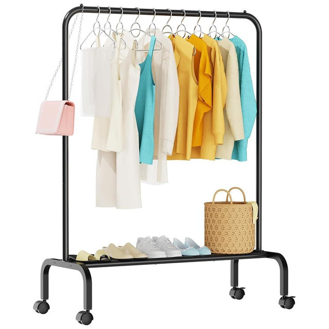 STARLATTA Rolling Clothing Racks for Hanging Clothes, Garment Rack for Clothes to Hang, Metal Portable Wardrobe Rack for Coats, Jackets, Shirts, Dress,Black