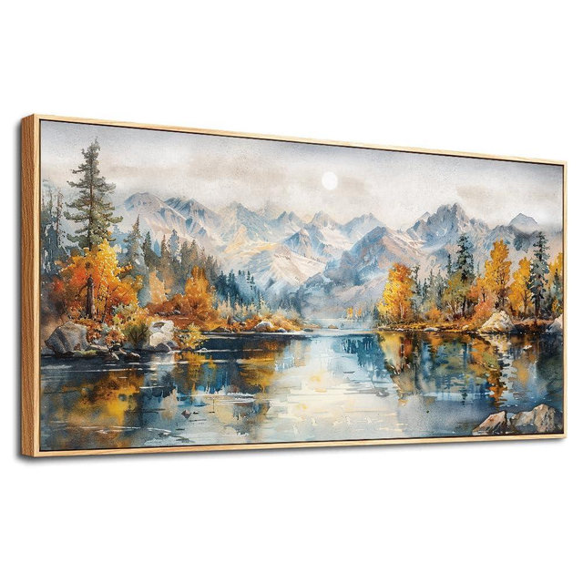 ZUITINGHUA Wood Framed Canvas Wall Art for Living Room Large Wall Decor for Bedroom Forest Mountain Landscape Paintings Office Decorations Farmhouse Home Mural Watercolour Pictures Artwork 20x40 in