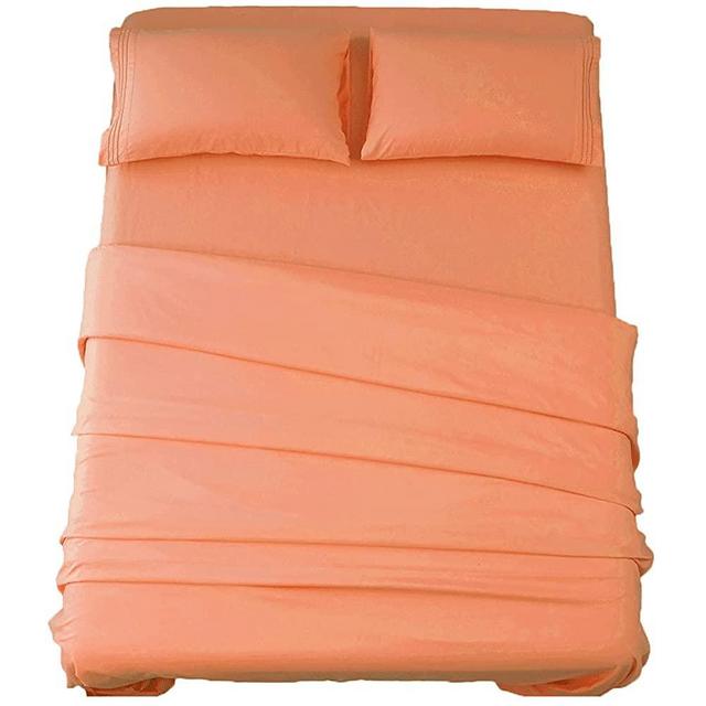 SONORO KATE Bed Sheet Set Super Soft Microfiber 1800 Thread Count Luxury Egyptian Sheets 16-Inch Deep Pocket，Wrinkle -4 Piece (Coral, King)