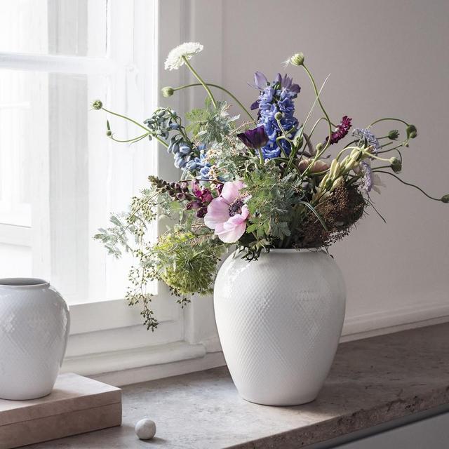 Lyngby Rhombe Vase, White, 9.8”