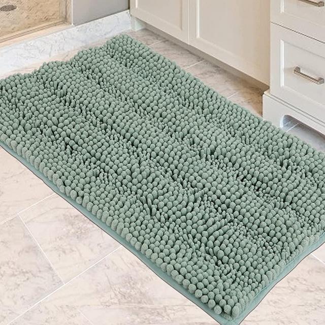 Bathroom Rugs, Soft Chenille Bath Mat, Super Absorbent Water Bath Rugs, Striped Pattern Bath Mats for Bathroom Non Slip, Machine Washable, Bath Mats for Indoor and Bathroom Floor, 24"x17" Egg Blue