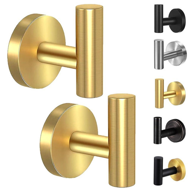 Kruodop Towel Hooks for Bathroom,2 Packs Wall Mount Towel Holder,Gold Matte Wall Robe Hook,Stainless Steel Heavy Duty Door Hanger Towel Hook for Kitchen, Bedroom,Hotel,Pool,Coats and Keys