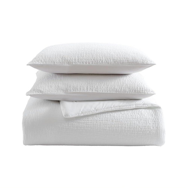 Vera Wang - King Comforter Set, Premium Cotton Bedding Set with Matching Shams, Chic Room Essentials, Oeko-Tex Certified (Puckered Texture White, King)