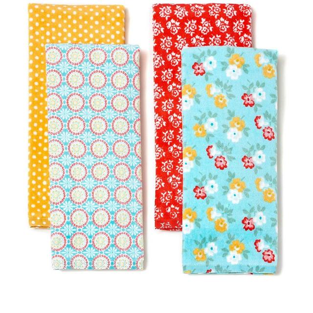 The Pioneer Woman Spring Floral Kitchen Towel Set, 4pk, Print,Red, Teal, Yellow, White, Blue, Green