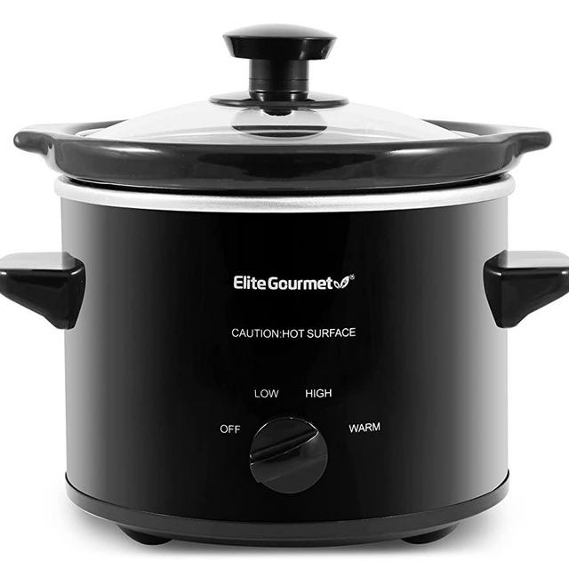 Elite Gourmet MST239X Dishwasher-Safe Glass Lid & Ceramic Pot Electric Slow Cooker, Adjustable Temp, Entrees, Sauces, Stews and Dips, 2 Qt Capacity, Black