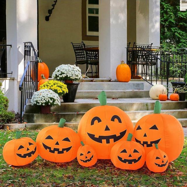7.5FT Halloween Inflatables Decorations Pumpkin, Inflatables Outdoor Decorations Inflatable Pumpkin, Halloween Decorations Blow Ups Pumpkin for Yard,Party,Garden(Cold White,7 Built-in LED Lights Set)