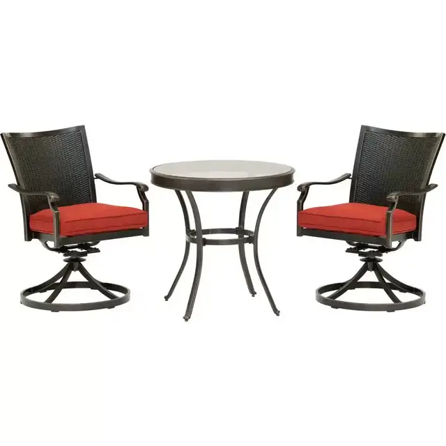 Traditions 3-Piece Wicker Outdoor Dining Set with Red Cushions