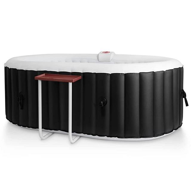 Edostory 2-3 Person Inflatable Hot Tub Spa, 75 x 47Inch Oval Portable Outdoor Hot Tub with Built-in Pump, Side Table, Bubble Jets, 2 Filter Cartridge Included