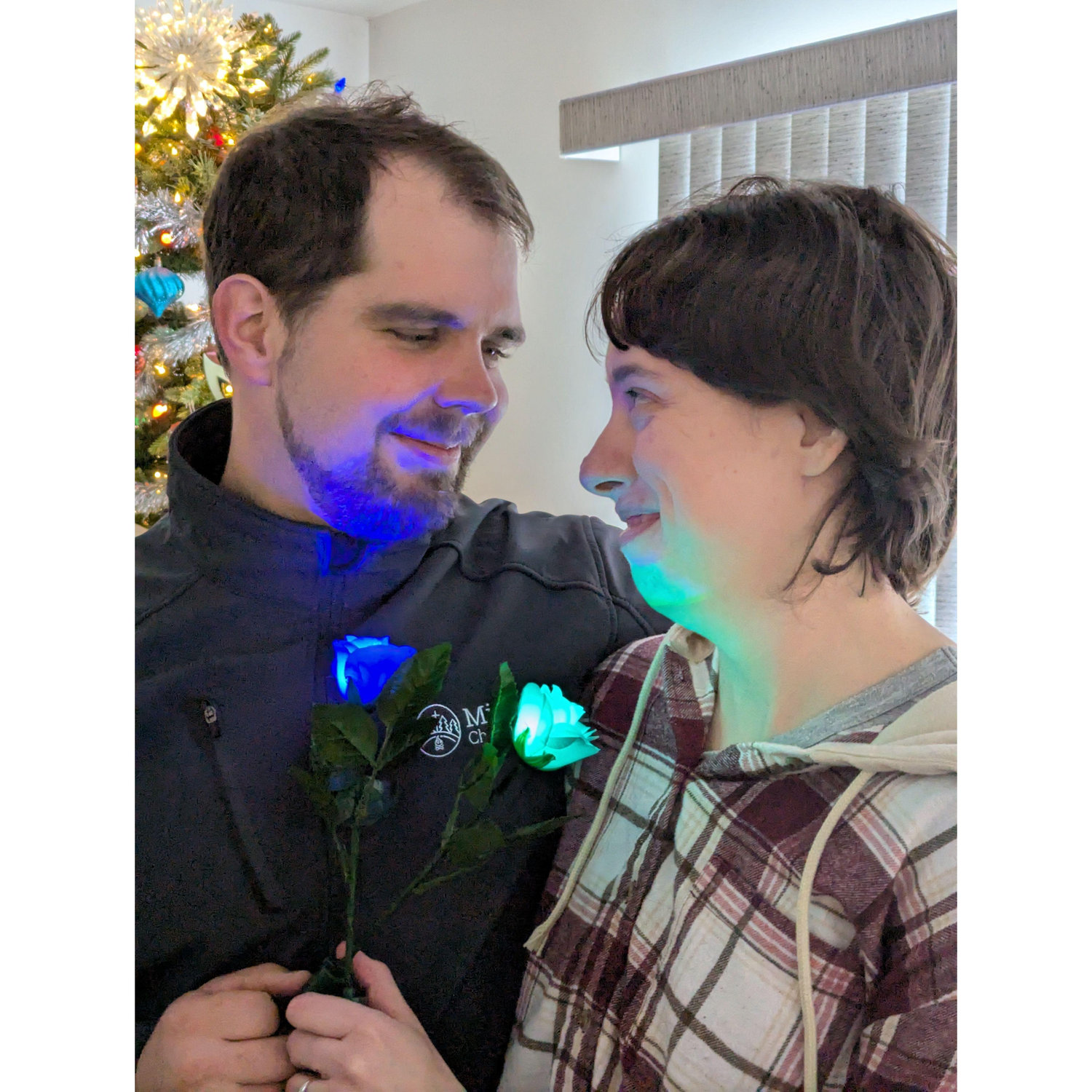 Illuminated by a flower glowing of the other's favorite color, hearts burning bright like a patronus in the night.