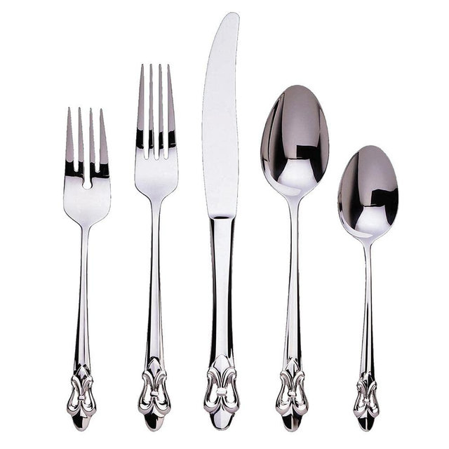 Ginkgo International Fleur de Lis, Silverware Service for 6 Stainless Steel Flatware, 30-piece set, Silver