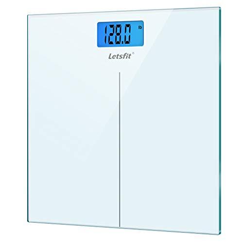 Letsfit Digital Body Weight Scale, Bathroom Scale with Large Backlit Display, Step-On Technology, High Precision Measurements, 400 Pounds 180kg Max, 6mm Tempered Glass