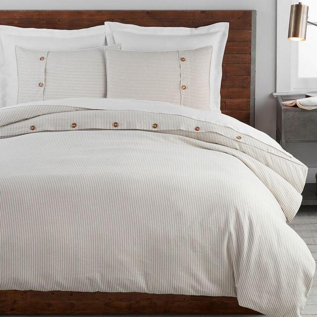 Flax Wheaton Striped Linen/Cotton Duvet Cover, King/Cal. King