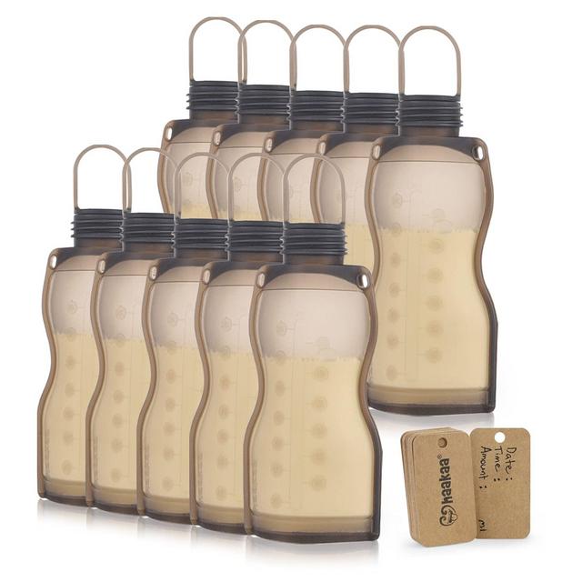 haakaa Silicone Milk Storage Bag, Reusable Breastmilk Freezer Storage Bags for Breastfeeding, Self Standing Leak Proof Breast Milk Storing Pouches Bag, 9oz/260ml Capacity, 10 Pack