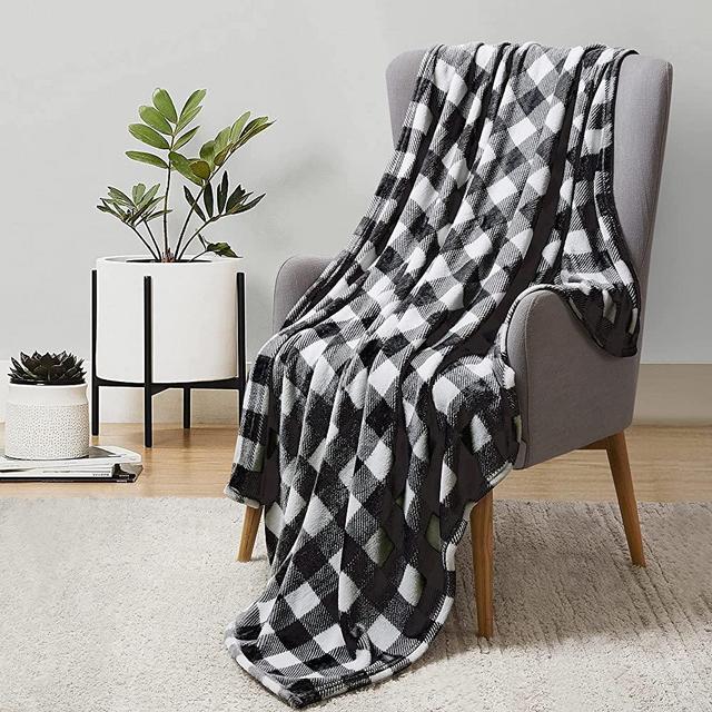 BEDELITE Fleece Blankets Black and White Buffalo Plaid Throw Blankets for Couch & Bed, Plush Microfiber Fuzzy Checkered Blanket, Super Soft & Warm Lightweight Throw Blankets for Spring and Summer