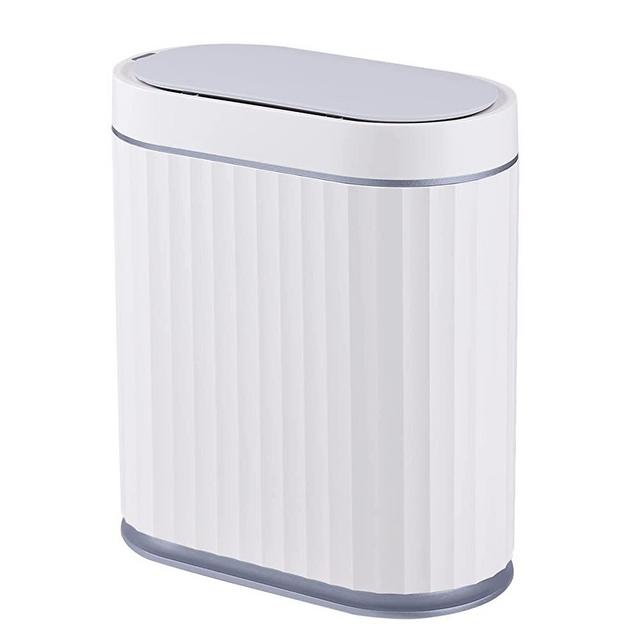 Bathroom Motion Sensor Trash can - ELPHECO 2 Gallon Automatic Garbage Can, 10 L Slim Plastic Smart Trash Can with Lid, Waterproof Intelligent Trash Bin for Bedroom, Bathroom, Kitchen, Office