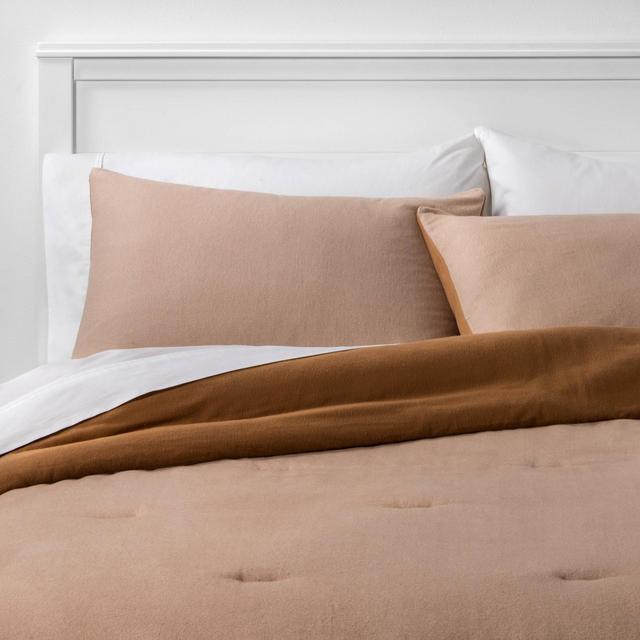 Full/Queen Flannel Herringbone Comforter & Sham Set Tan/Neutral - Threshold™