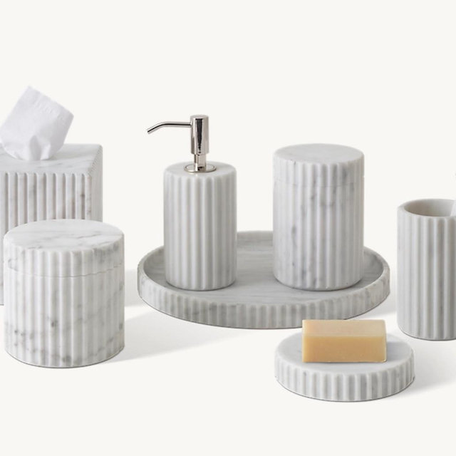 ITALIAN CARRARA FLUTED MARBLE BATH ACCESSORIES - POLISHED NICKEL