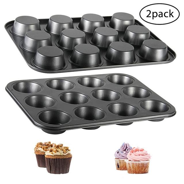 Muffin Pan, 12-Well Nonstick Cupcake Pan, Set of 2, TAOUNOA Heavy Duty Steel Muffin Tin.