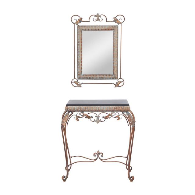 Set of 2 Traditional Iron Console Tables with Mirror Bronze - Olivia & May
