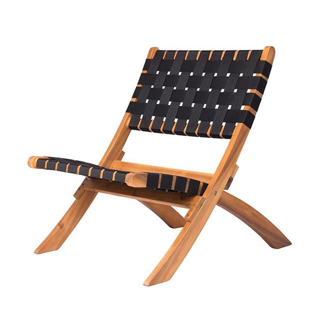 Patio Sense Sava Outdoor Folding Chair | Acacia Wood Construction | Black Woven Webbing Seat | For Indoors, Porch, Lawn, Garden, Deck, Balcony, Beach, Camping, Sunbathing, Backyard, Fishing, Sporting