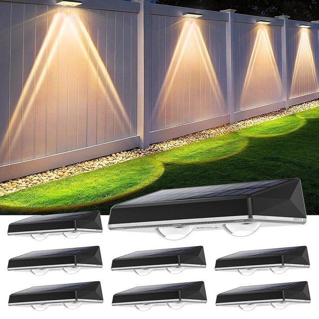 SunFlickt Solar Fence Lights Outdoor 8-Pack | IP67 Waterproof Solar Wall Light | Dusk to Dawn Auto On/Off 12+ Hours for Outside/Backyard/Railing/Step/Patio/Deck/Pool (Warm White & RGB 7 Colors)