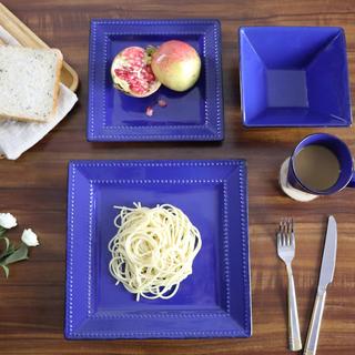 Lorren Home Trends Collection 16-Piece Square Beaded Stoneware Set, Service for 4