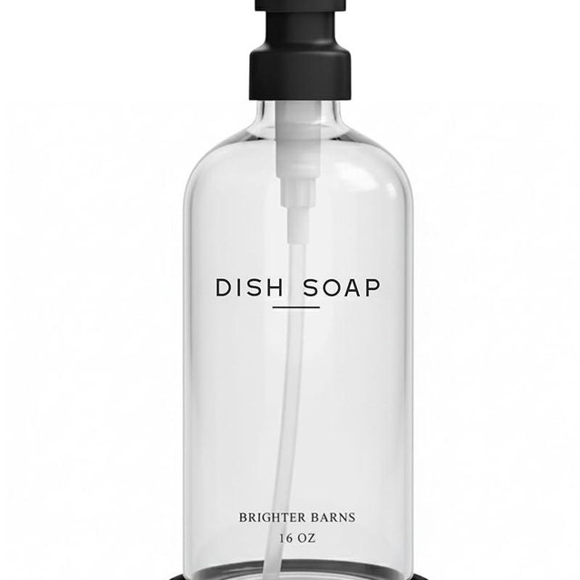 Glass Dish Soap Dispenser for Kitchen Sink by Brighter Barns - Modern Kitchen Soap Dispenser Set with Tray and Stainless Steel Pump - Minimalist Home Decor for Rental Properties, Restaurants (Clear)