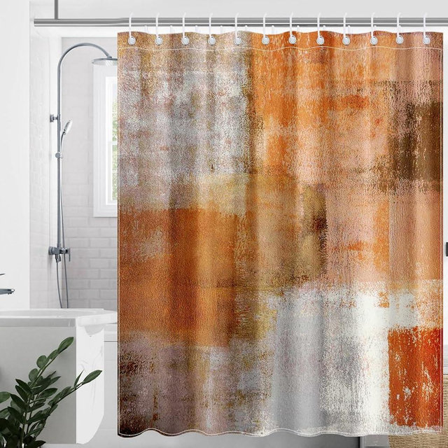 Mocsicka Orange Abstract Shower Curtain Orange and Grey Abstract Art Painting Shower Curtain Bathroom Bathtub Curtain 72x72 Inch with 12 Hooks