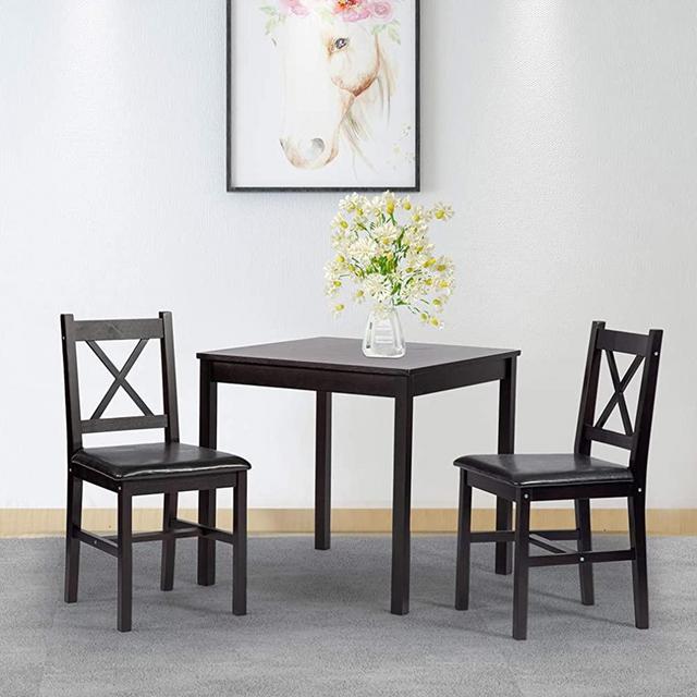 FDW Dining Kitchen Table Dining Set 3 Piece Wood in Door Square Small Farmhouse Dining Room Table Set Table and Chair for 2 Person, Dark Brown
