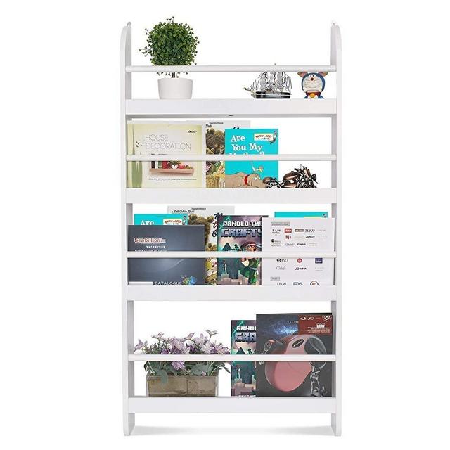 Homfa Kids Bookshelf, 4-Tier Children’s Bookcase Rack Wall Mountable Floating Display Storage Shelves, Organizer Holder Stand for Books Toys in Study Living Room Bedroom, 23.2L x 4.7W x 44.5H, White